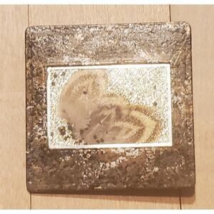 VTG 2" Square Brooch Pin Pebbled w/leaf Signed PEARLIZE '87? , Silver